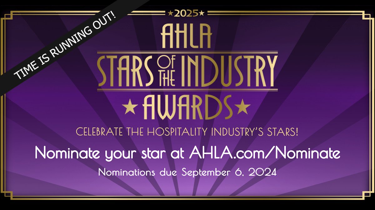 American Hotel & Lodging Association (@ahla) on Twitter photo Do you have top talent with incredible stories? Nominate them for the industry's most prestigious national awards before it's too late! 🏆
Submissions are due Sept. 6. Winners will be celebrated on the industry's brightest stage at <a href="/AHLAFoundation/">AHLA Foundation</a>'s 7th annual Night of a Do you have top talent with incredible stories? Nominate them for the industry's most prestigious national awards before it's too late! 🏆
Submissions are due Sept. 6. Winners will be celebrated on the industry's brightest stage at <a href="/AHLAFoundation/">AHLA Foundation</a>'s 7th annual Night of a