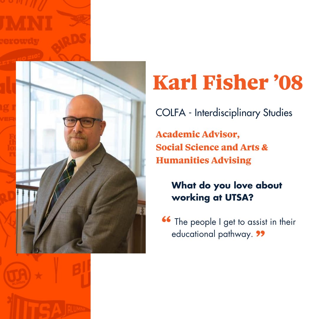 UTSAAlumni's tweet image. We're excited to announce Karl Fisher '08 as our Alumni Staff Spotlight this week! ⭐️

#foreverowdy