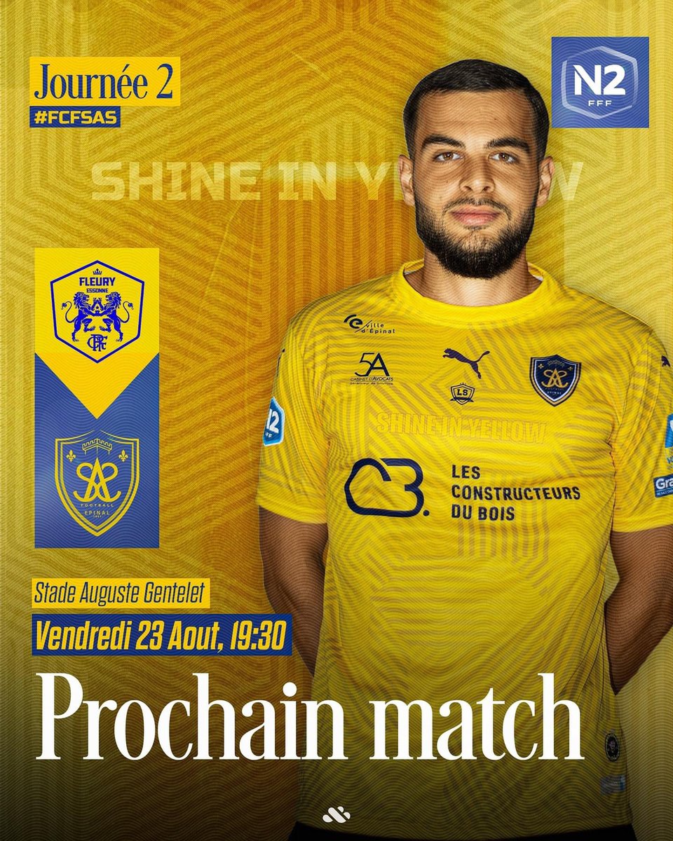 SAS_EPINAL's tweet photo. Aprรจs un dรฉbut de saison explosif, place au prochain dรฉfi ! Rendez-vous le 23 aoรปt ร 19h30 pour notre second match de championnat face au @fcfleury91.
@national_2_poule_c @championnatnational2
#SASEpinal #ProchainMatch #TousEnsemble #AllezLesBoutonsDOr #TeamSASย #shineinyellow https://t.co/989Oq11ORw