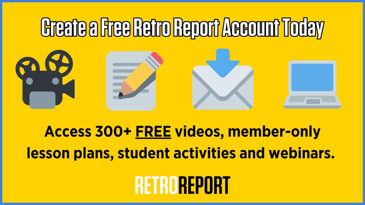 RetroReport's tweet photo. REGISTRATION LAUNCH: We recently launched registration on our website. To continue to access hundreds of free classroom resources on our website, register today: https://t.co/7Li8XxK7cT https://t.co/5ruNq2scKC
