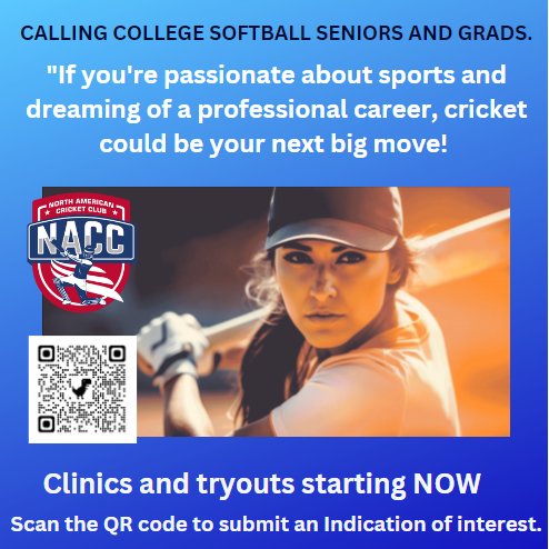 nacc_pro's tweet photo. Join the Excitement!
New Professioanl Cricket League
Clinics and tryouts starting now.
@texassoftball @cambria.stevie21 @leighannn.43 @fresnostatesoftball @kennedybunker @_taylor_gilmore⁠ @keensportsrd⁠
@USASoftball @olympics #HookEm #dealusin https://t.co/ivx8lNqi2j