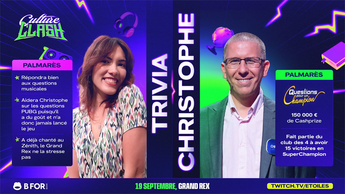 Ensemble, ils n'auront aucun point faible pendant la compétition !

La multi talentueuse <a href="/LittleBigWhale/">LittleBigWhale</a> sera en duo avec la légende Christophe 🙌 

Avec une maîtrise parfaite de leurs domaines respectifs, ils pourraient bien en surprendre plus d'un #CultureClash⚡