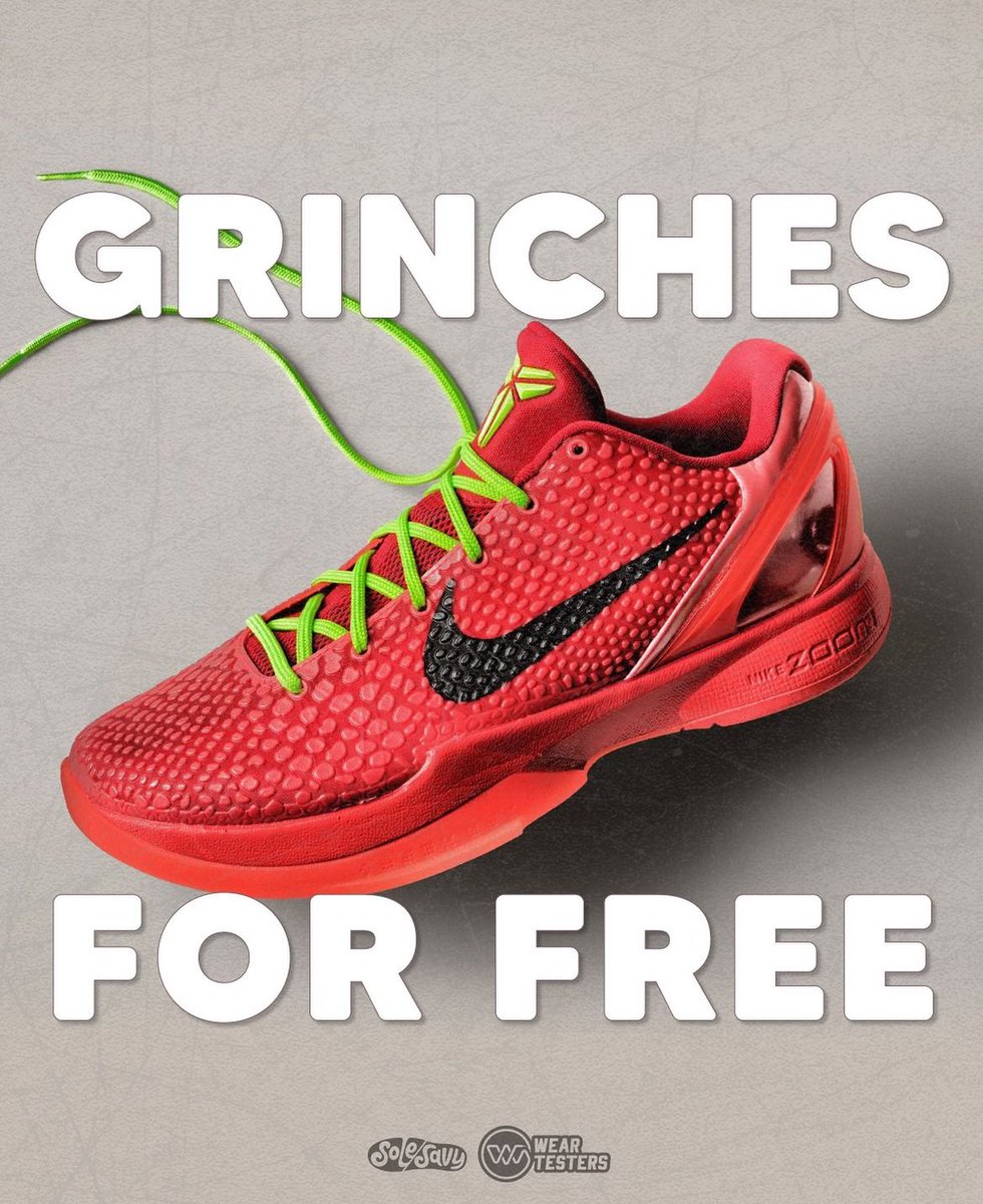 To celebrate Mamba Day we teamed up with <a href="/WearTesters/">WearTesters</a> to giveaway a FREE pair of the Nike Kobe 6 Protro “Reverse Grinch”

Enter: shorturl.at/j4nY2