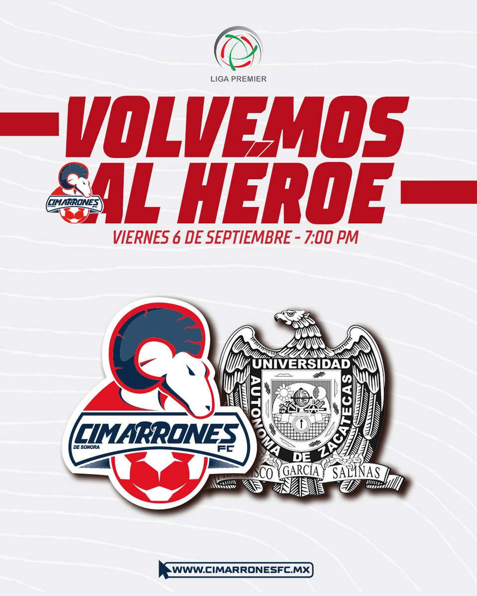 ¡REGRESAN LOS VIERNES DE FUTBOL EN SONORA! 😲🔥

Iniciamos la temporada en #ElHéroe 🏟️ nuestro equipo de <a href="/LigaPremier_FMF/">Liga Premier FMF</a> recibe a la escuadra de la Universidad Autónoma de Zacatecas ⚽🐏 Muy pronto daremos más información sobre la venta de boletos 🎟️