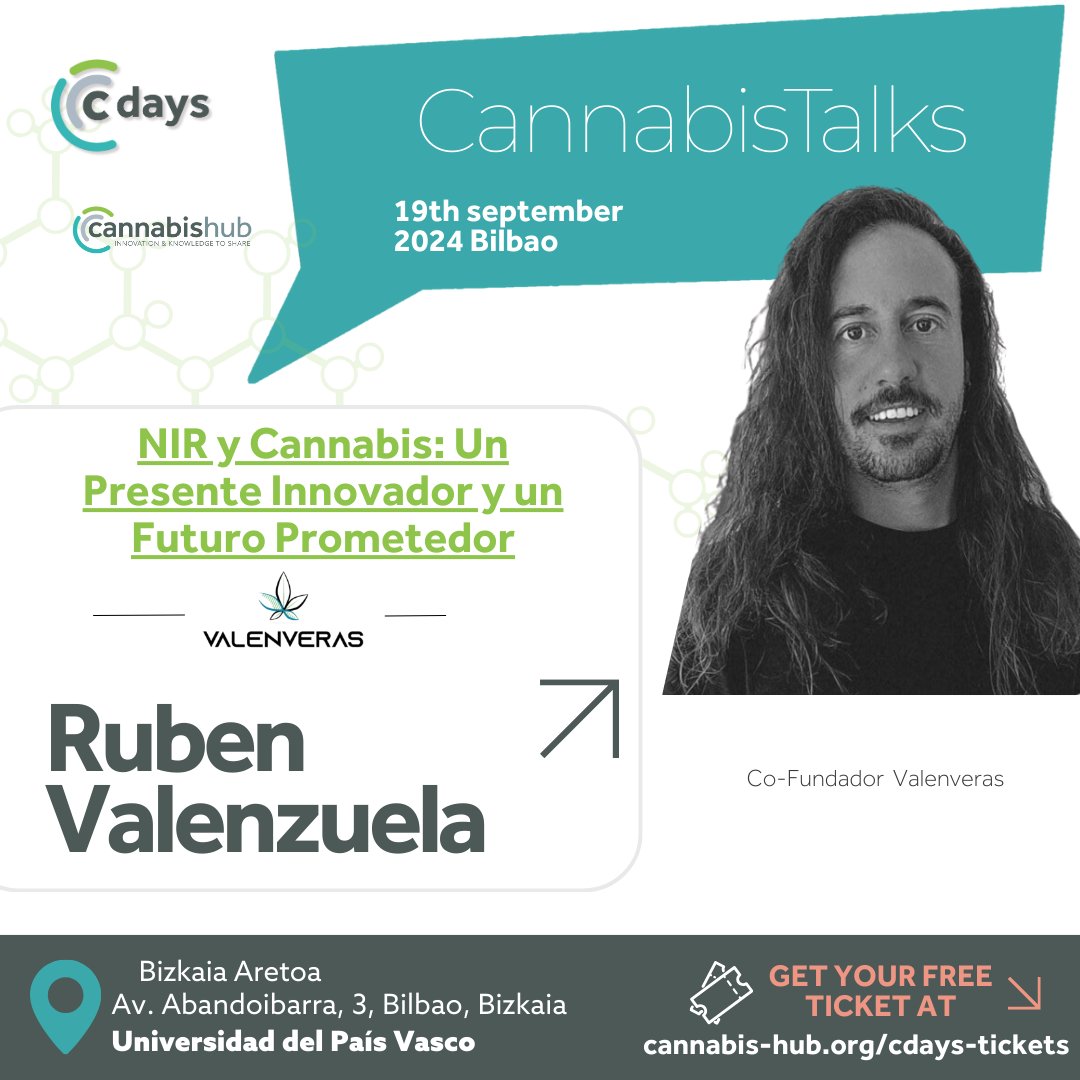 Rubén Valenzuela, cofundador y CTO de Valenveras, estaré hablando en la Universidad del País Vasco sobre un tema que está moldeando el futuro de la industria del cannabis: el poder transformador de la tecnología de Infrarrojo Cercano NIR.