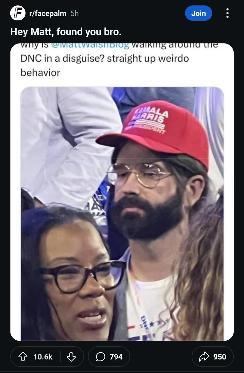 Lol at Matt Walsh showing up to the DNC in disguise. 😂 What a clown.
