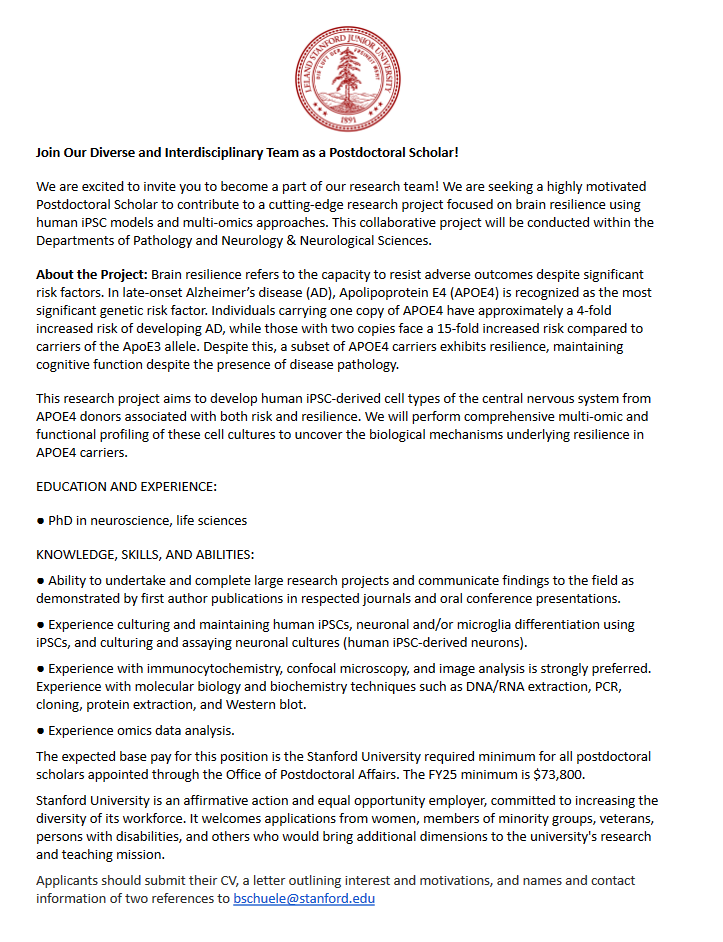 SchueleLab's tweet image. Interested in joining our labs as a post-doc? @BrainResilience @StanfordPath @StanfordMed @Stanford_Neuro