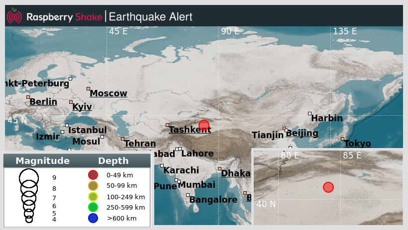 raspishakEQ's tweet photo. Preliminary M5.4 #Earthquake
ID: #rs2024qnnfaa
95km from #Luntai, #SouthernXinjiang,China
2024-08-21 23:38 UTC
Source: #GFZ
@raspishake

Join the largest #CitizenScience EQ community ➡ https://t.co/Y5O0dgJqJF

EVENT ➡ https://t.co/gw18zmCrrf https://t.co/qqBVWyDTUB