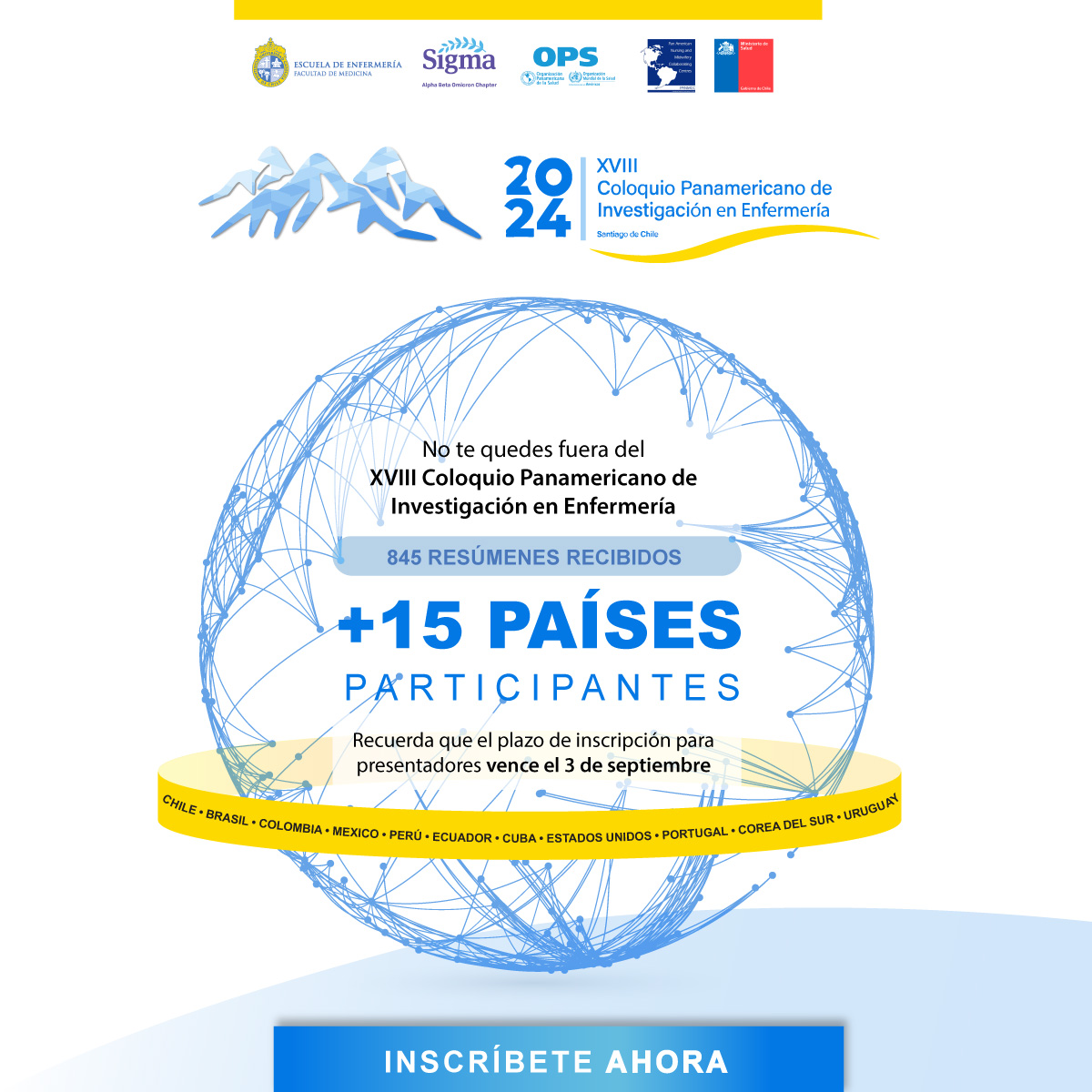 ¡Esta es tu oportunidad de compartir conocimiento! 👏
Inscríbete y se parte del XVIII Coloquio Panamericano de Investigación en Enfermería, el que se desarrollará los días 06, 07 y 08 de noviembre en Santiago de Chile.
Inscríbete: coloquioenfermeria2024.cl/inscripciones
