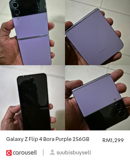 thenextyoda's tweet photo. Check out 'Galaxy Z Flip 4 Bora Purple 256GB', available at RM1,299 on #Carousell: https://t.co/72GoAtYUTm https://t.co/CPGcTENn7b