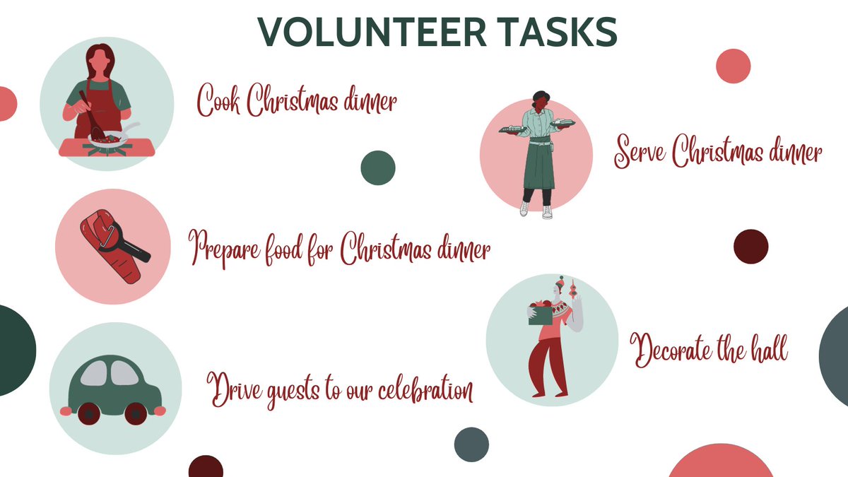 What can you do as a Norwich Open Christmas volunteer?   

You can: 

Help cook Christmas dinner
Serve Christmas dinner to our guests
Prepare food for Christmas dinner
Drive guests to our celebration  

Find out more at norwichopenchristmas.org.uk/volunteers