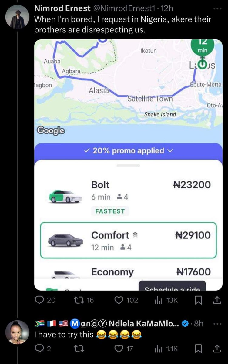 Miz_Ruraltarain's tweet photo. You are my personal people 🙌❤️🇿🇦

Keep stressing Nigerians. Cancelation fee is only 400 nairas, which is R4,50 no need to worry 🤣🤣🤣

I think I'm also going to request now🤢🤢🤢🚮
#InCaseYouMissedIt https://t.co/QuWhs7PcRT