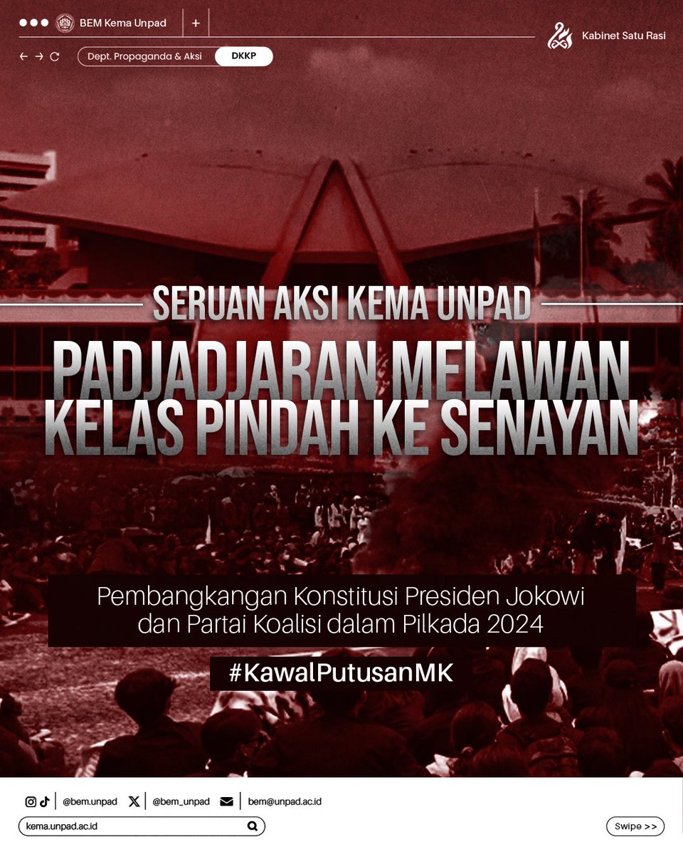 bem_unpad's tweet photo. Halo, Kema Unpad!

Mari bersama-sama satukan langkah untuk berjuang demi keselamatan demokrasi dengan turut serta dalam aksi penyuaraan aspirasi!

#KiamatDemokrasi
#SelamatkanDemokrasi
#BerantasKeserakahanPemerintah
#TolakPolitikDinasti 
#KawalPutusanMK https://t.co/KHSJsBmXLP