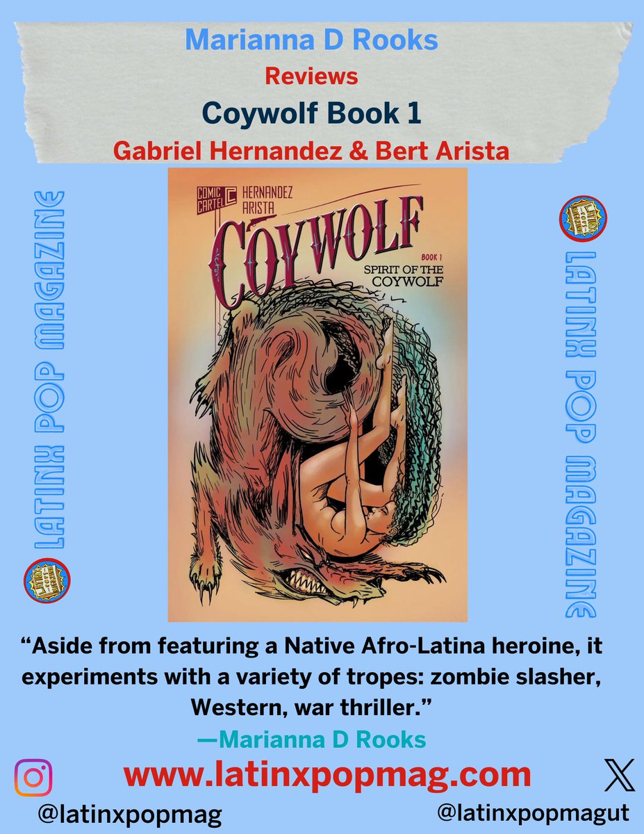 HOT OFF PRESS! Marianna D Rooks Reviews Coywolf Book 1: Spirit of the Coywolf!
🤝✨CHECK OUT: LATINXPOPMAG.COM🤝✨@guategamerphd <a href="/DrCristinita/">Cristina Herrera</a> <a href="/KMSweeneyRomero/">Katlin Marisol Sweeney-Romero, PhD</a> <a href="/91LauraMichelle/">Laura Fernandez, PhD</a> @CarlosGK22 @prof_eabad @latinostudiesUT @liberalartsUT <a href="/DrMorey1/">José Morey, M.D.</a> <a href="/Jenicaro009/">Jennifer Carolina</a>