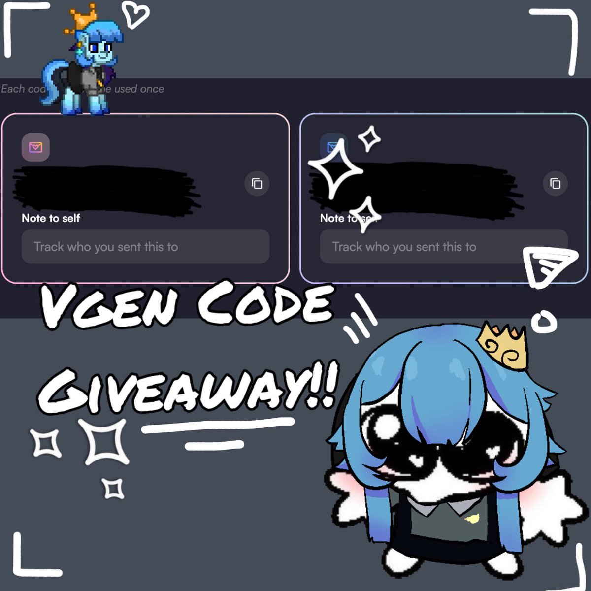 #VGenCode Giveaway!! 👑🌊

I’m giving away 2 #VGen codes!
To participate in the giveaway:

🩵 Like this post and comment some of your artwork
🩵 Retweet
🩵 Follow me

The giveaway will end August 30th! Make sure your DMs are open! (You can also comment your discord user) 🌟