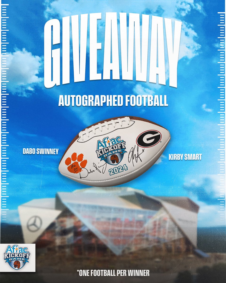 Spot the ball! 🏈 

Follow us and repost for a shot to win a commemorative Aflac Kickoff Game football autographed by both head coaches, Coach Dabo Swinney and Coach Kirby Smart! 👀

#AflacKickoff | #AllIn #GoDawgs