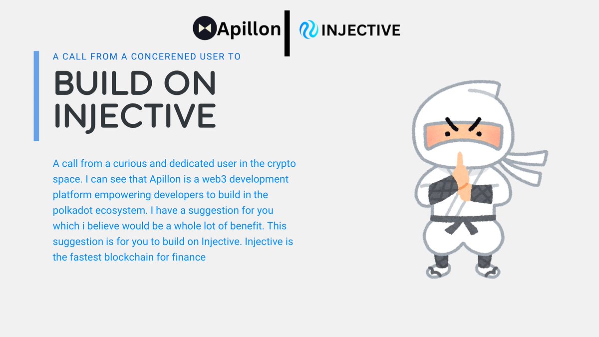 ADPRMR's tweet photo. @Apillon  how about you explore Injective and build on it😁?. With you built on Injective will be unstoppable as @injective is the Fastest blockchain for finance https://t.co/UTv2nLwDQS