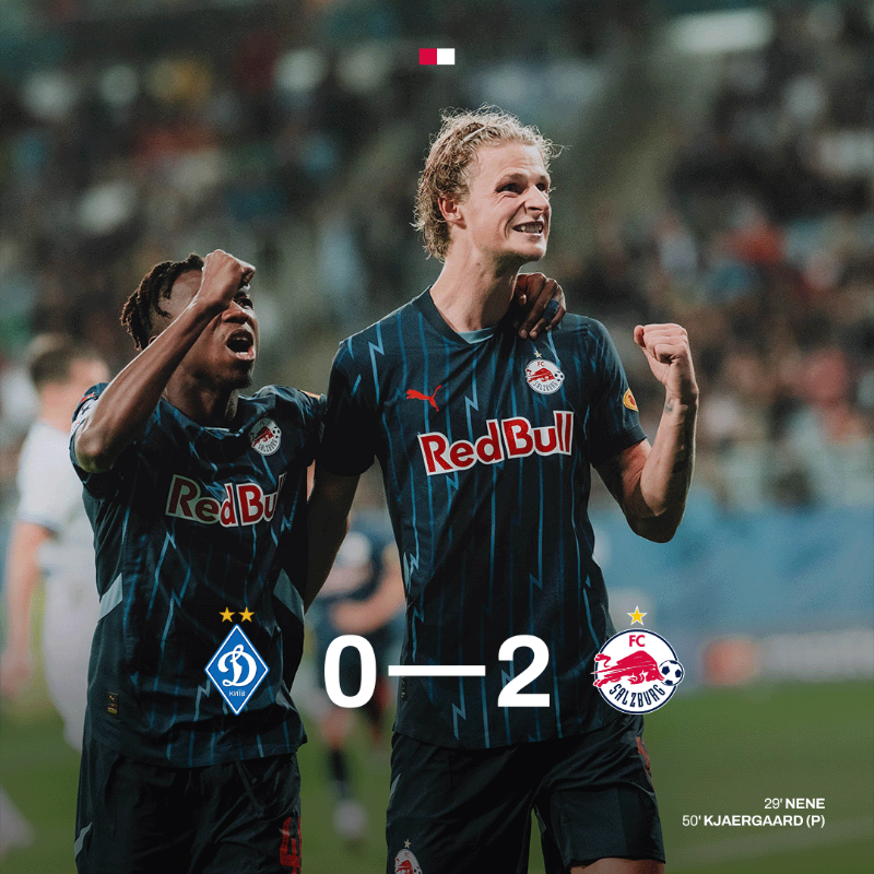 RedBullSalzburg's tweet photo. Unsere Burschen mit einer reifen Leistung! ➡️ Top-Ausgangslage für das Rückspiel zu Hause nächsten Dienstag! ☝️ #DYNSAL #UCL