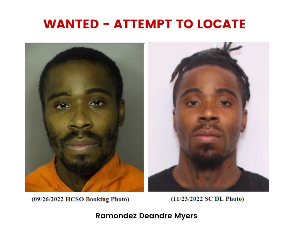 horrycountypd's tweet photo. Based upon the incident being investigated, Ramondez Deandre Myers may be in possession of a weapon at this time.

Anyone with information about his current whereabouts is asked to call #HCPD via the tipline at 843-915-8477. https://t.co/F00Uf3hGqK