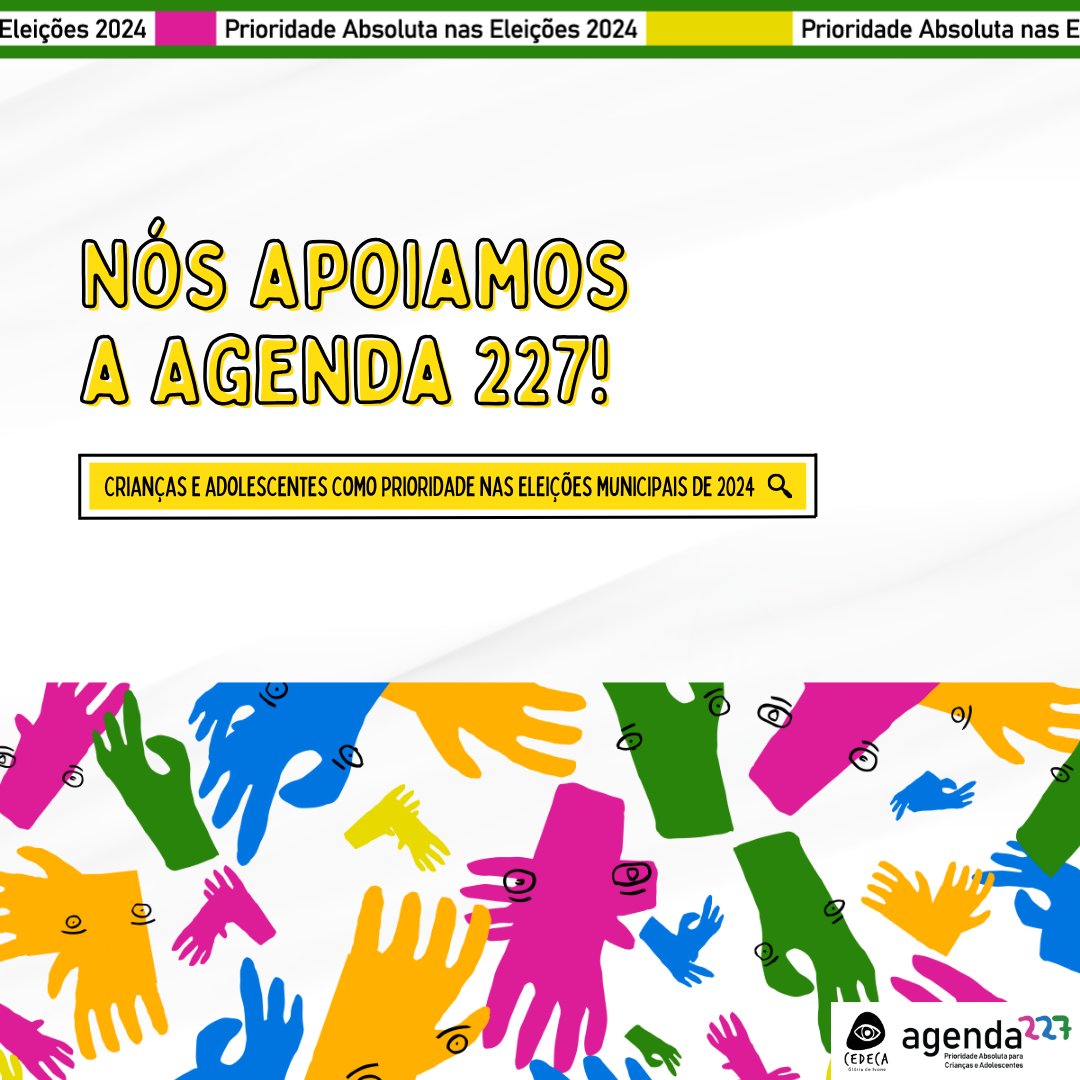 CEDECA_TO's tweet photo. 🗣️ É com muita esperança que anunciamos que o CEDECA agora é um dos mobilizadores da campanha Prioridade Absoluta nas Eleições 2024 feita pela @agenda_227. Saiba mais em: https://t.co/wJaCbWJRje https://t.co/62Md44MODf
