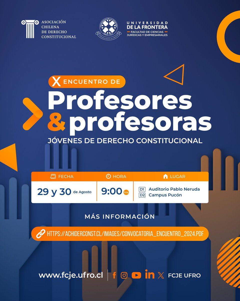 fcje_ufro's tweet photo. 🗓 | #ComunidadFCJE
La FCJE se enorgullece de ser la anfitriona del X Encuentro de Profesores y Profesoras Jóvenes de Derecho Constitucional.⚖️Cada año, este encuentro reúne a destacados académicos de diversas universidades del país para compartir conocimientos y experiencias. https://t.co/0DbOBAZW2V