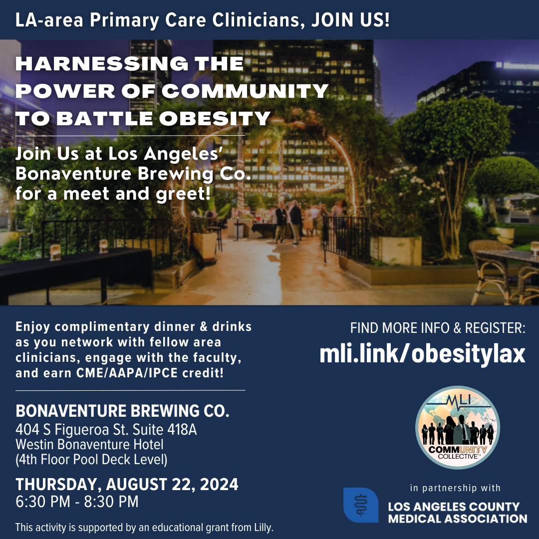 Tomorrow!📣Primary care clinicians – don’t miss the conclusion of this live CE series on improving care for patients with obesity, hosted by Dr. Vivek Gupta. Join us in-person on 8/22 for a 🆓 dinner &amp;amp; networking event!

hubs.ly/Q02M5pvw0
<a href="/mlieducation/">Medical Learning Institute, Inc.</a>