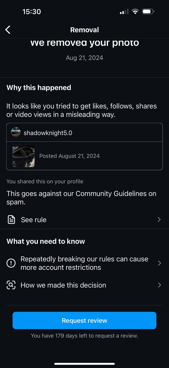 ithecommie's tweet image. Seriously? @instagram  me posting my car my car on my car page!!! I have been doing months! I keep getting this message do something right seriously. 
It’s a picture of my car how is this misleading when ppl post the same things CARS ON THEIR PAGE