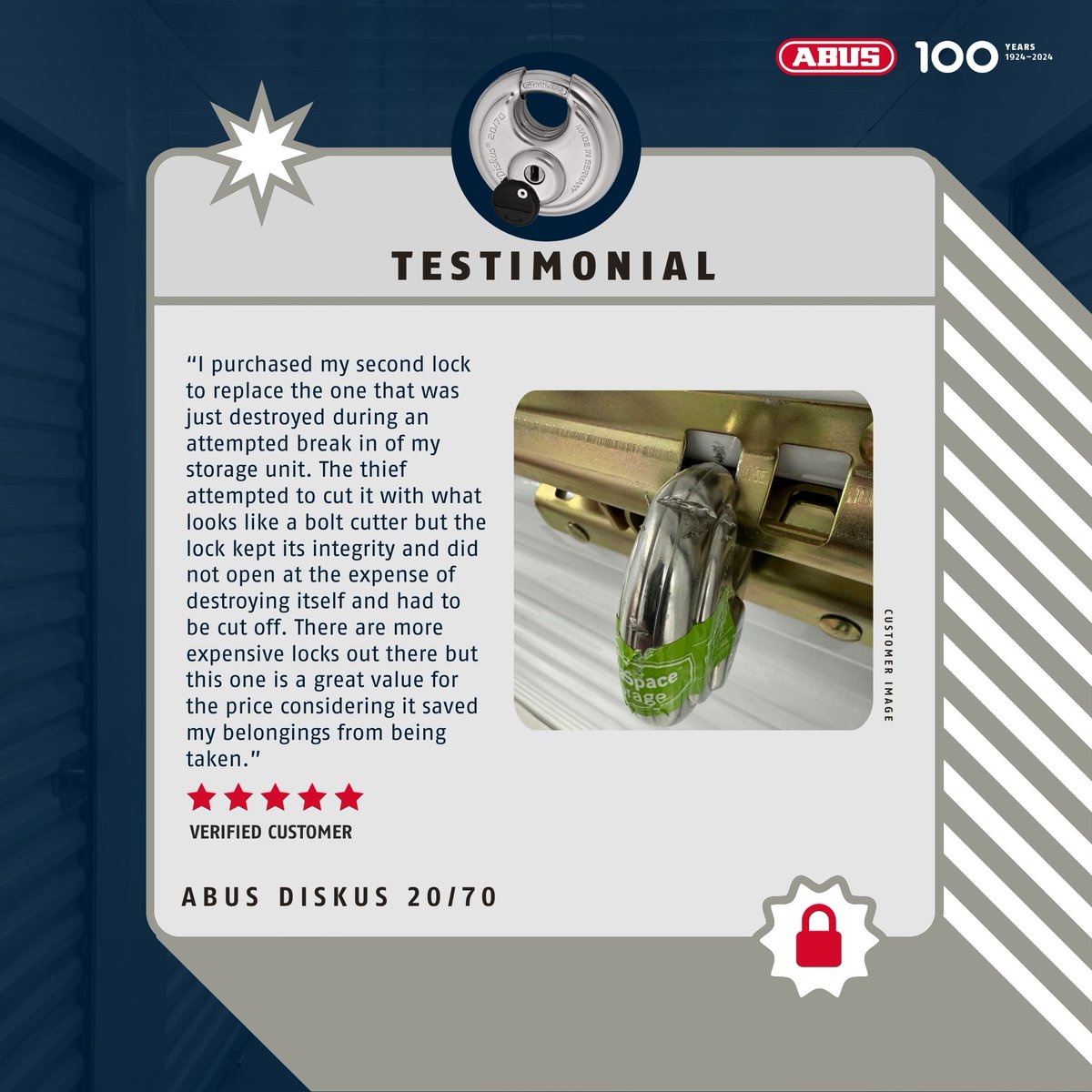 When someone attempted to force entry into a storage unit, they met their match with the ABUS Diskus 20/70! 💪🔒 Despite visible damage, the lock held strong, keeping valuables secure.
 
Click the link to shop: bit.ly/m/abus-usa