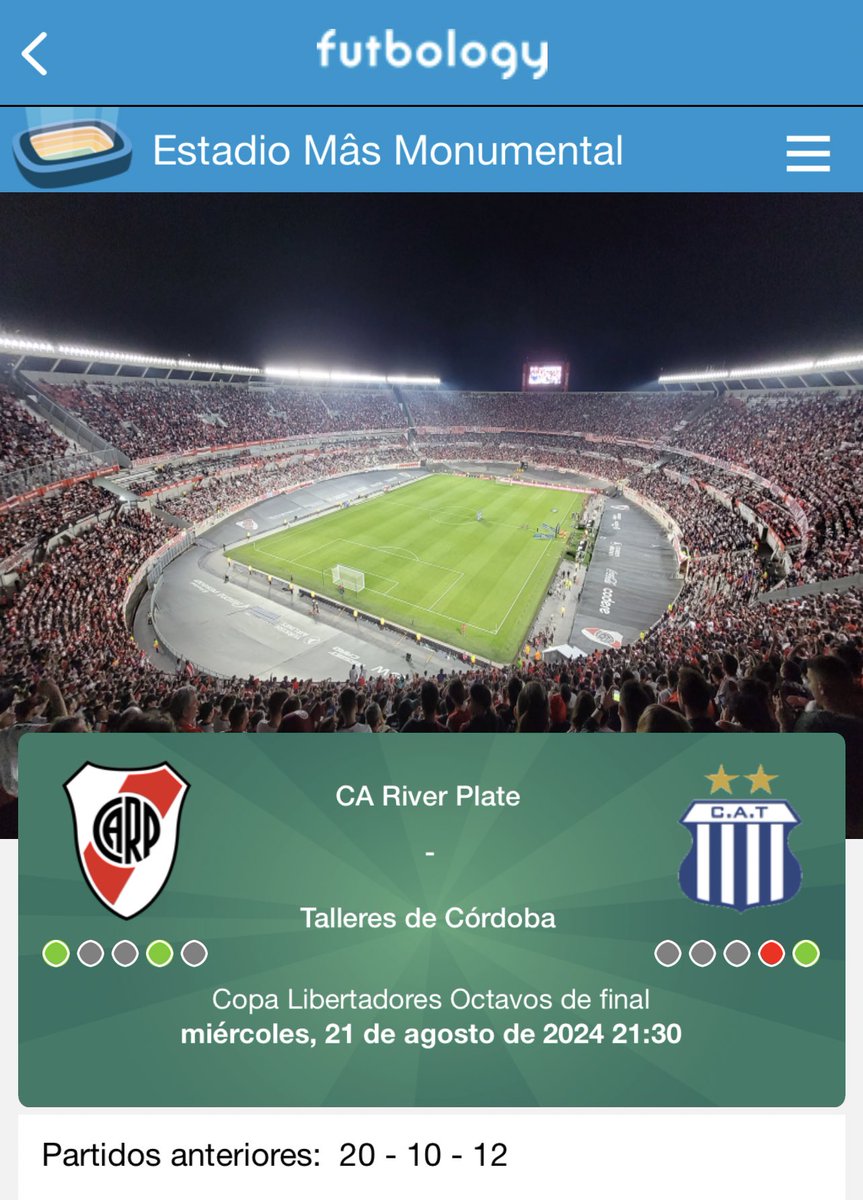 FutbologyAr's tweet photo. ⚪️🔴⚪️ ¡Noche de @Libertadores! River recibe a Talleres en el Monumental. Si vas a la cancha cargá tu partido en 𝗙𝘂𝘁𝗯𝗼𝗹𝗼𝗴𝘆 y etiquetanos 🔵⚪️🔵 https://t.co/5pLglfwsCm