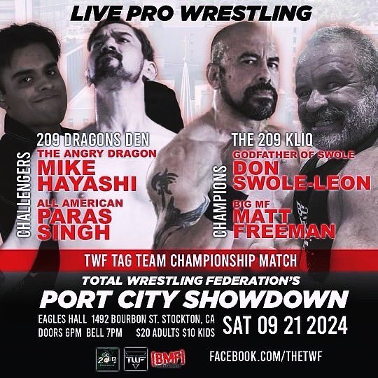 twfwrestling's tweet image. Terrific card. Great night of pro wrestling Sat Sept 21 in Stockton. 7pm. Tix at link/door. Get them soon. Seats always filled. eventbrite.com/e/twf-port-cit…

@Mighty1Mayra @CVEvil_138 @luchalibremafia @insidebjjMatt @TrippRogers3 @MichaelHayashi @D_Torch @JakeSchuermanTV @PWPlusTV