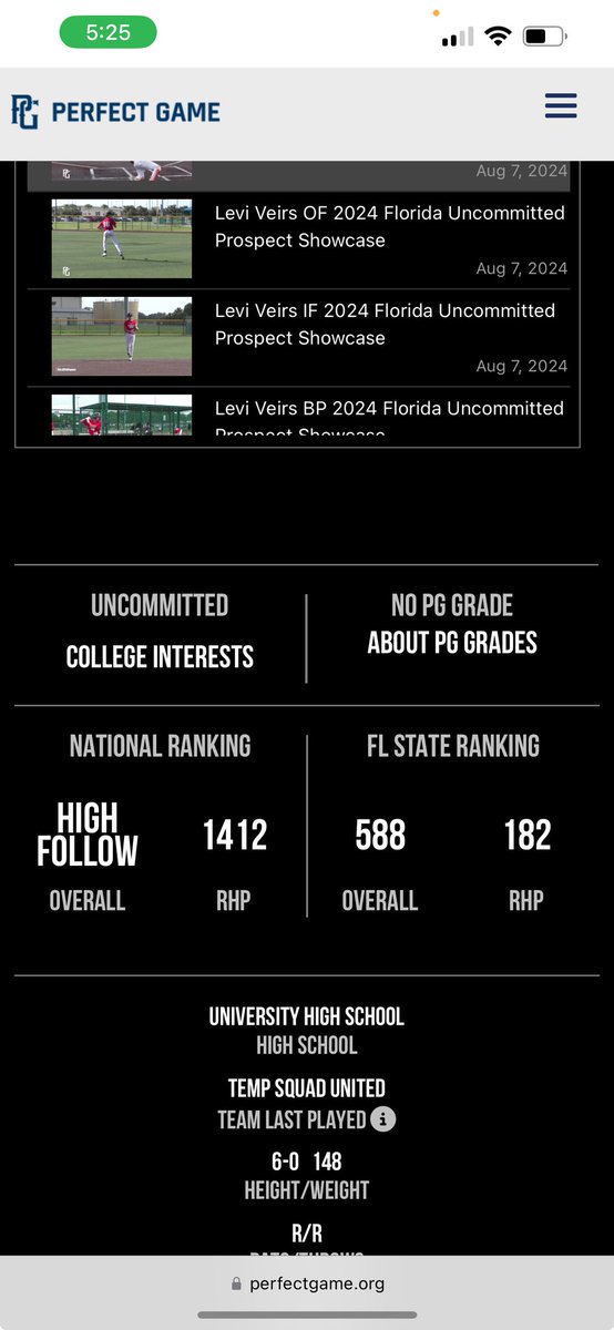 Finally Got ranked!! Thanks PG!#ranked #baseball #po #perfectgame
