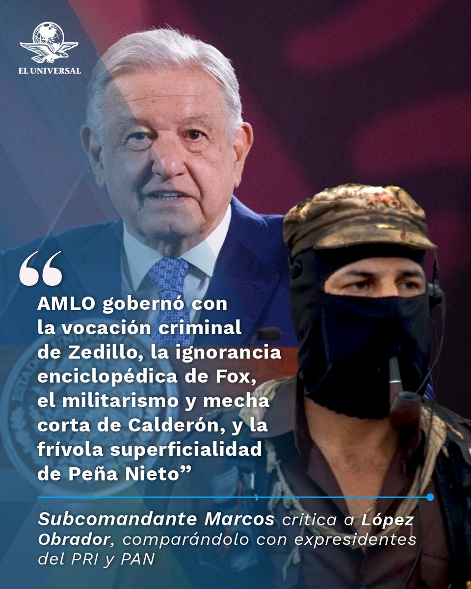 El_Universal_Mx's tweet photo. 🔴 El líder zapatista acusa a López Obrador de gobernar con un estilo autoritario y similar a sus predecesores.

👉 https://t.co/EnCzRTtPtm https://t.co/fo9FBN0utz