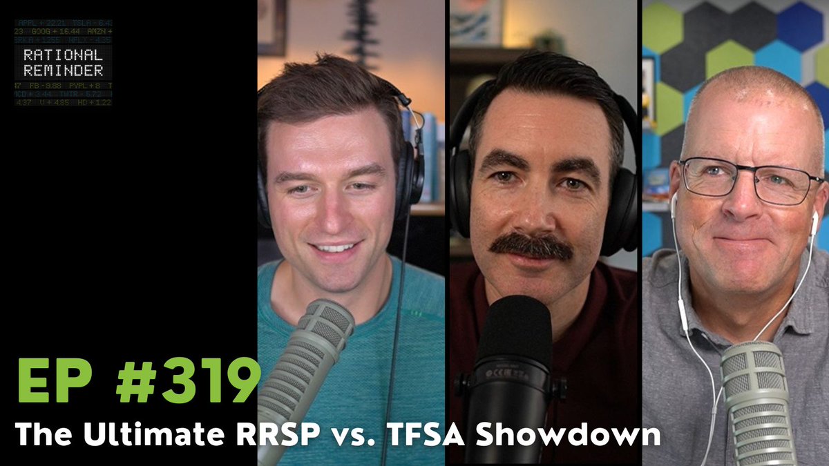 Rational Reminder Podcast (@rationalremind) on Twitter photo Episode 319 - The Ultimate RRSP vs. TFSA Showdown"
rationalreminder.ca/podcast/319
<a href="/benjaminwfelix/">Benjamin Felix</a> <a href="/MarkMcGrathCFP/">Mark McGrath</a> <a href="/CameronPassmore/">Cameron Passmore</a> Episode 319 - The Ultimate RRSP vs. TFSA Showdown"
rationalreminder.ca/podcast/319
<a href="/benjaminwfelix/">Benjamin Felix</a> <a href="/MarkMcGrathCFP/">Mark McGrath</a> <a href="/CameronPassmore/">Cameron Passmore</a>