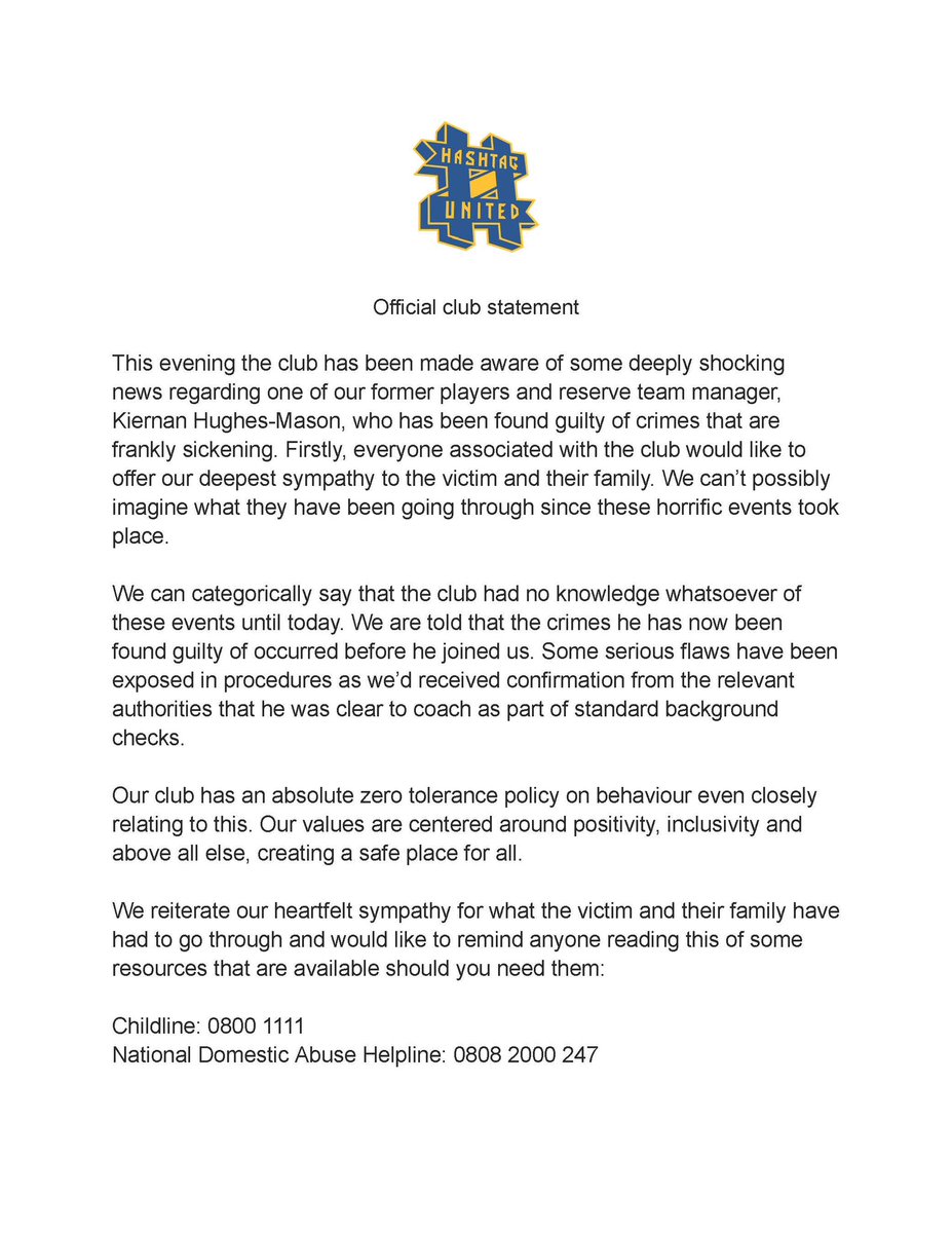 OFFICIAL CLUB STATEMENT.