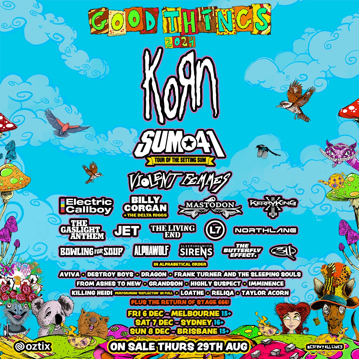 Korn (@korn) on Twitter photo Australia 🇦🇺 We’re returning to headline <a href="/GoodThingsFest/">Good Things Festival</a> this December.
Early pre-sale access begins Tues, 27 August, at 10am AEST
General public tickets on sale Thurs, 29 August, at 10am AEST
goodthingsfest.com/korn Australia 🇦🇺 We’re returning to headline <a href="/GoodThingsFest/">Good Things Festival</a> this December.
Early pre-sale access begins Tues, 27 August, at 10am AEST
General public tickets on sale Thurs, 29 August, at 10am AEST
goodthingsfest.com/korn