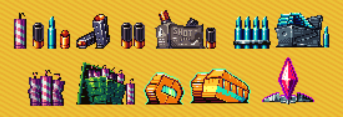 SuperUltra64's tweet image. All the ammo pickups are now redone as well... what's that big gem for?

#TreasureTech #GZDOOM #DOOM #pixelart