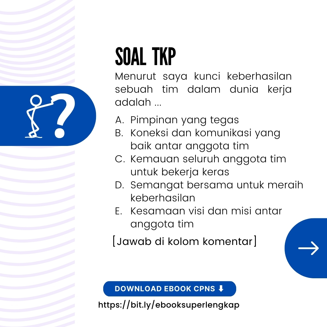 luluscpns_p3k's tweet photo. INTIP SOAL SKD TKP CPNS 2024
(Sesuai Kisi-kisi)
🫣🤫

Pagi-pagi sarapan SKD TKP, kira-kira skor 5 ada di pilihan jawaban yg mana ya?🤔

💬Tulis jawaban kalian di reply https://t.co/DphAbjxSQO