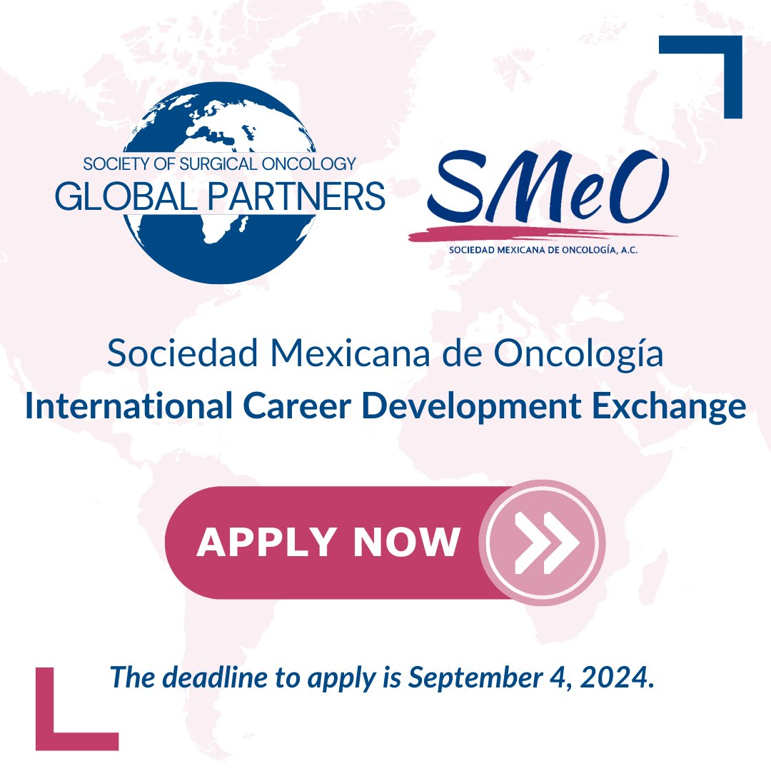 SSO is thrilled to announce that we are now accepting applications for the first ever International Career Development Exchange, in partnership with the Sociedad Mexicana de Oncología. 
 
Learn more and apply today: ow.ly/JlKN50T3qrS