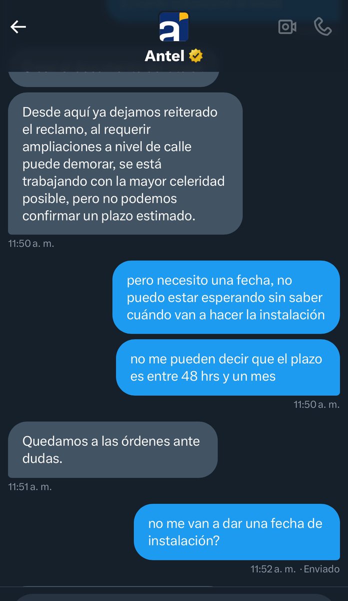RoussBarrios's tweet photo. @AntelDeTodos Están al tanto pero no hay respuesta, sigo llamando y no me dan una fecha! Su respuesta por DM fue lo mismo, por lo menos podrían dar una fecha estimada. Yo necesito el servicio para trabajar y me parece una tomada de pelo que me digan puede demorar de 48 hrs a 1 mes o 2. https://t.co/Ox9CPxAFqJ