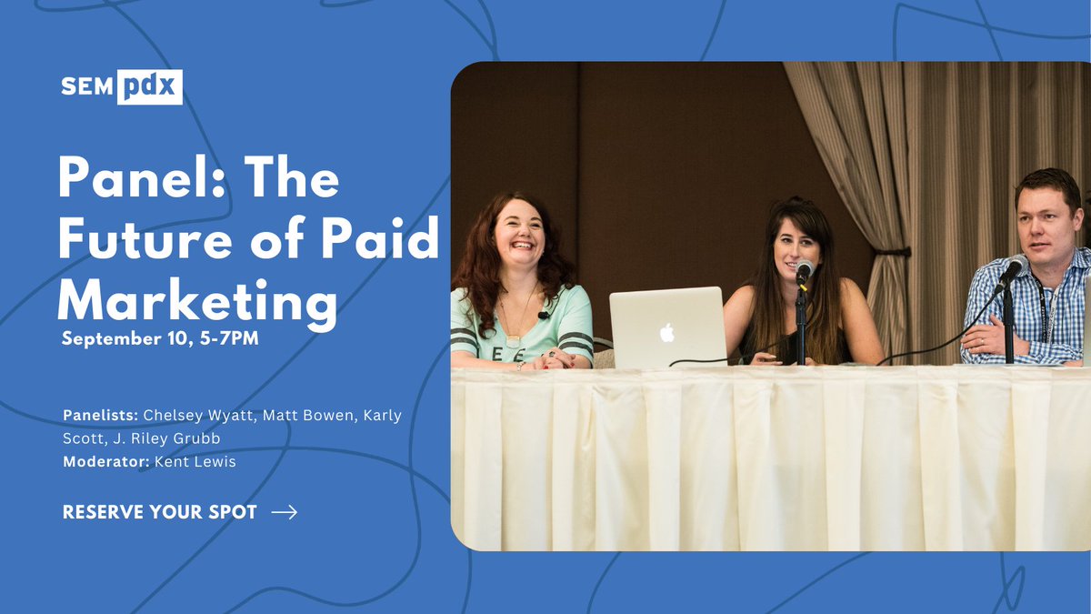 Join us on 9/10 as we welcome a panel of experts who will share their insights on paid marketing.  Bring your questions for these leaders from <a href="/tektronix/">Tektronix</a> <a href="/logicalposition/">Logical Position</a> &amp; <a href="/gravitatedesign/">Gravitate</a>! Register now: bit.ly/SEMpdx-Sep-202… 
#paidmedia #ppc #paidsocial #digitalmarketing