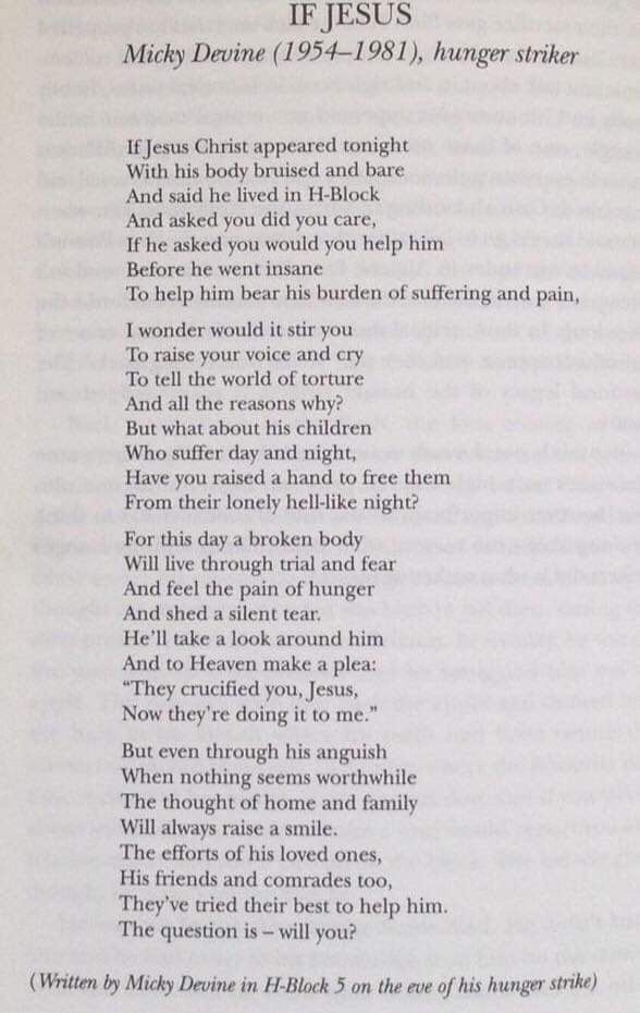 anto_hutton's tweet photo. @M_AndersonSF posted this poem by Micky Devine. Hunger Striker: Worth a read. Fits so many situation in the news today: https://t.co/lbACUVBovL