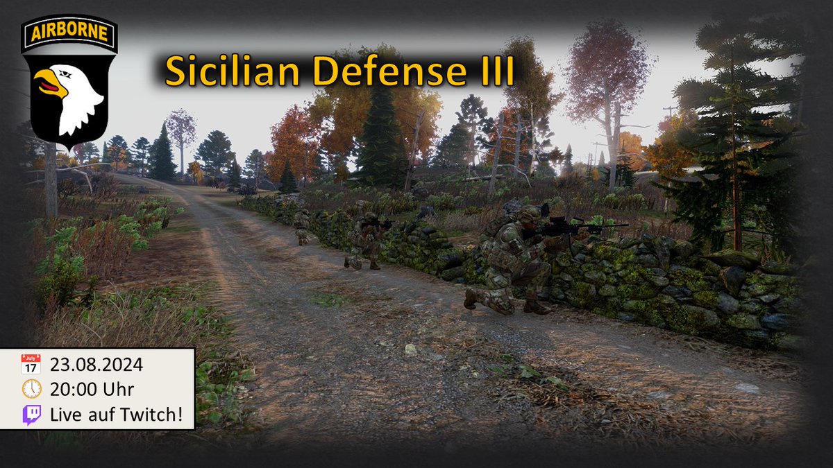 101STMILSIM's tweet photo. Mission Sicilian Defense III ⚔🪖

🔴 Seid live auf #Twitch dabei ‼
📺 https://t.co/96pAi8d2y4

#Arma3 #MilSim https://t.co/jqVcimxmUZ
