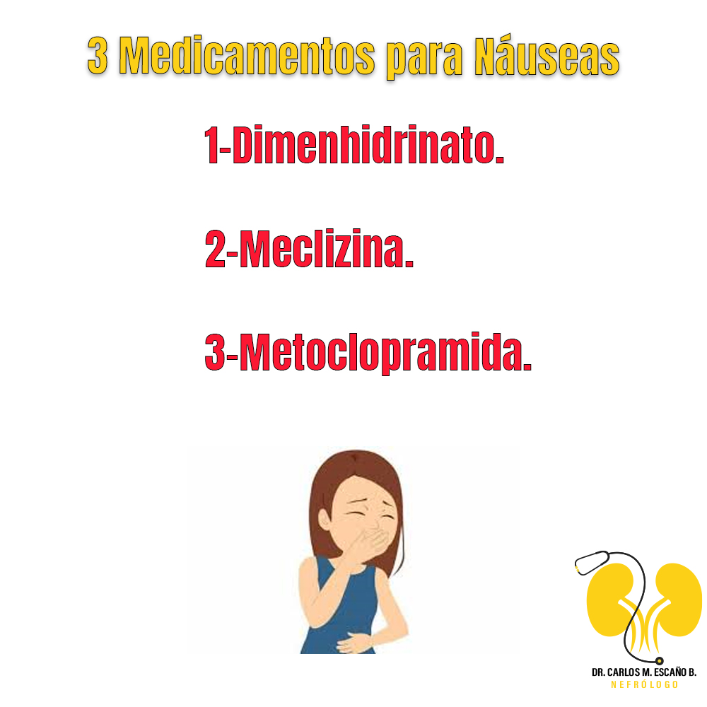 Los signos y síntomas de la enfermedad renal crónica se desarrollan con el paso del tiempo y el daño renal suele avanzar lentamente, y puede incluir, náuseas, vómitos.

Se recomienda consultar un médico antes de comenzar cualquier tratamiento con medicamentos.