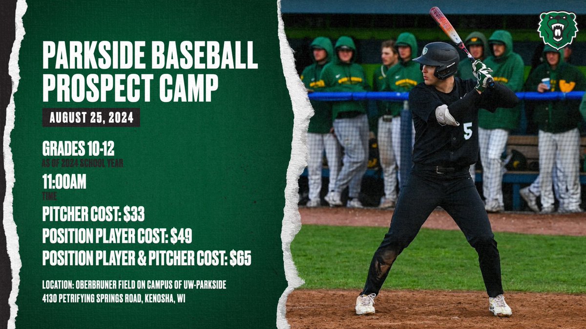 uwpbaseball's tweet photo. Join us on August 25th as we host the 2024 Parkside Baseball Pospect camp!

Register today!

https://t.co/udzv4ouV4q

#DefendTheDen // #RangerIMPACT https://t.co/LvhbjZUWgc