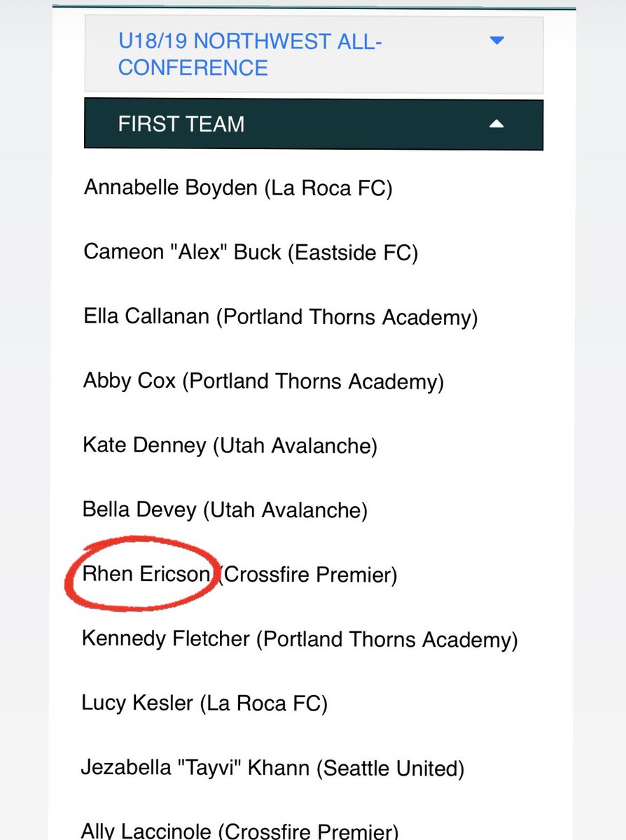 Thank you <a href="/ECNLgirls/">ECNL Girls</a> for naming me Northwest All-conference first team!
