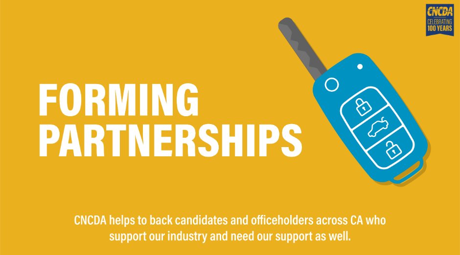 CNCDA's tweet image. CNCDA's 100 Year Celebration continues with our Keys to Success! CNCDA's Political Action Committee expands your influence beyond your legislative district, helping dealer members form lasting relationships with CA legislators. cncda.org/100-years/!

#CNCDA #keystosuccess