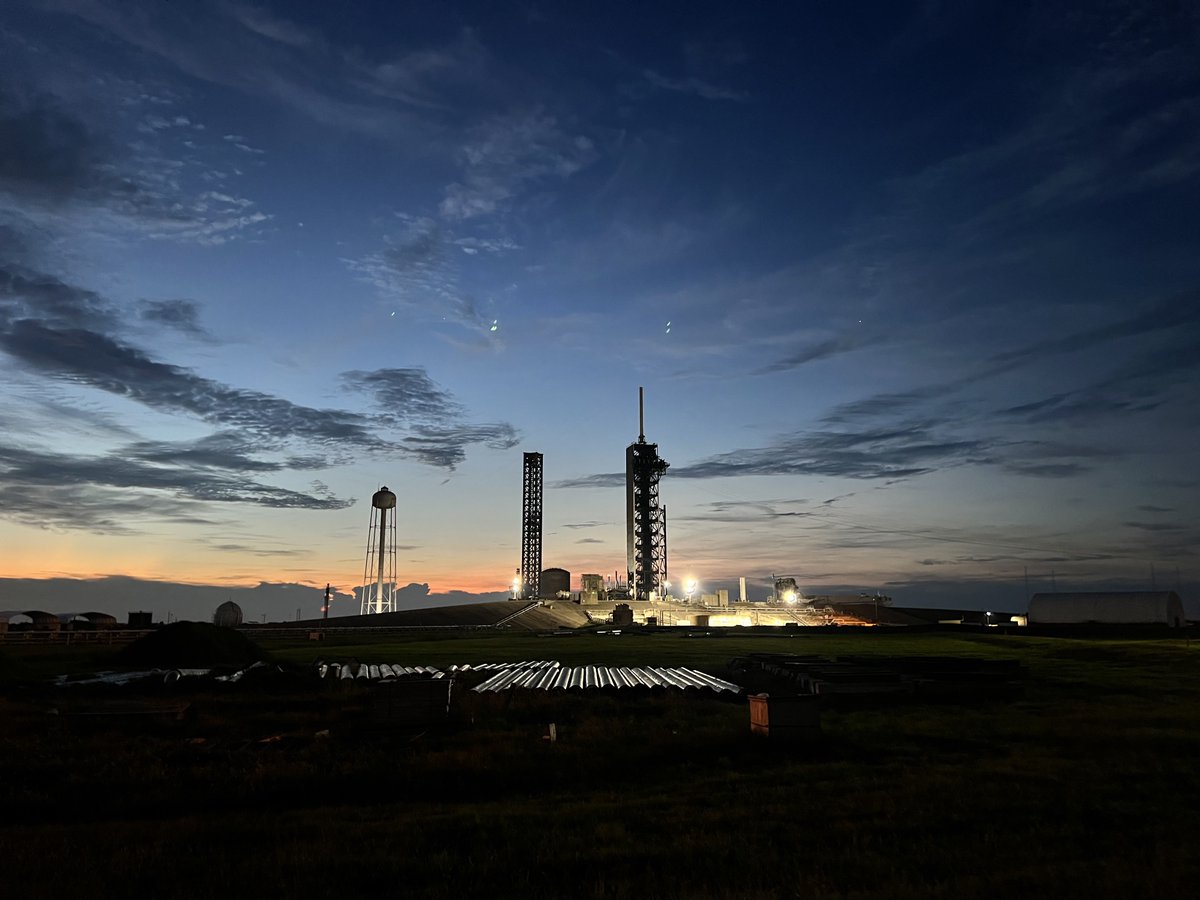 rookisaacman's tweet photo. Our daily quarantine routine includes running around LC-39A—where so many historic missions launched. Yesterday, we checked in on our booster, 2nd stage & Dragon. We also signed our flight-proven hardware—a cool experience unique to @SpaceX’s reusable tech. Without it, missions like @PolarisProgram wouldn’t be possible.