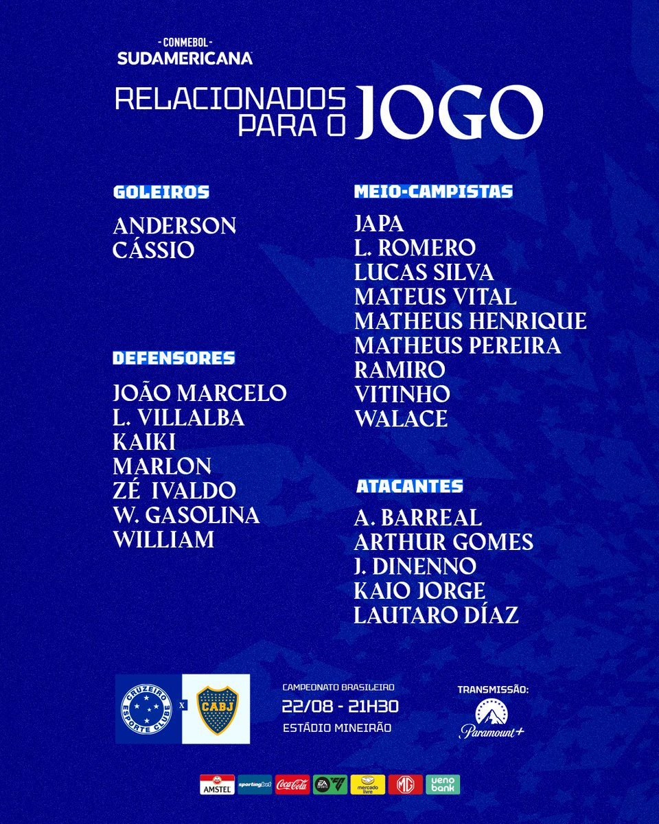 📋 SAIU A LISTA! Nossos atletas estão relacionados para o jogo contra o Boca Juniors.

#CRUxCABJ #LaBestiaNegra