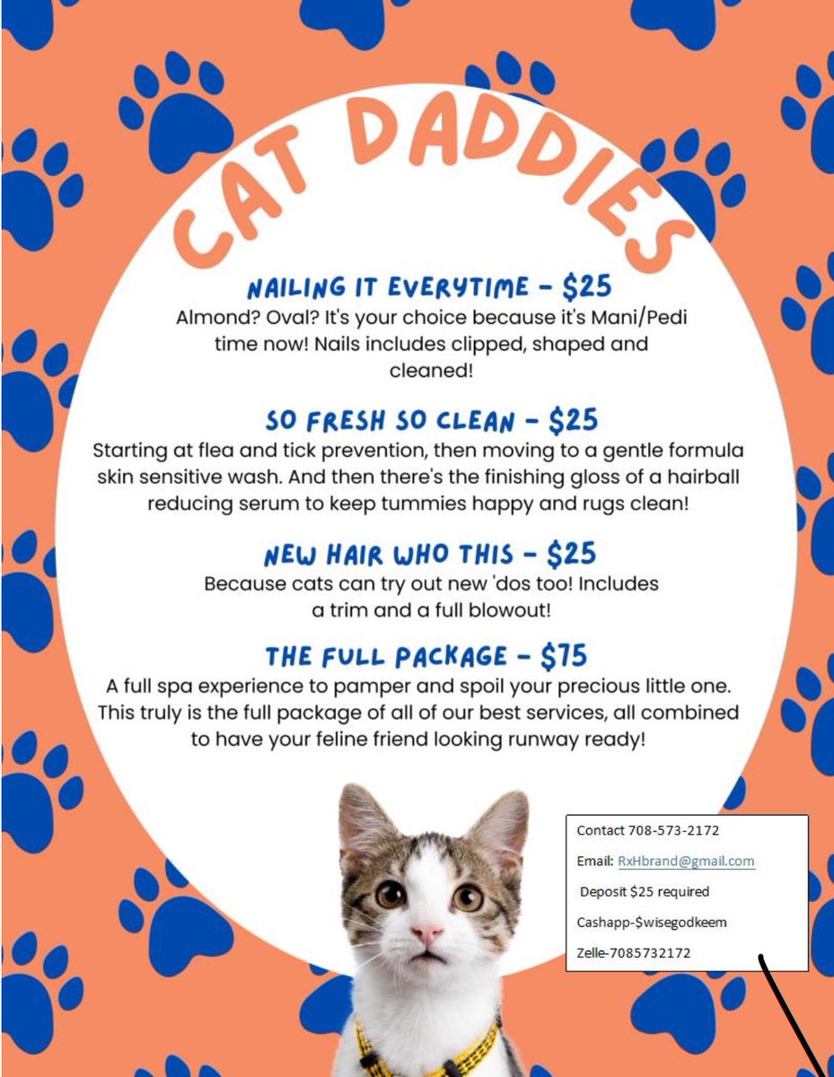 _Bornwilder's tweet photo. Cat messing with your allergies?

Cat scratching up your furniture?

Want to prevent ticks and fleas from being a problem?

Does your cat shed all over the place?

If your answer is yes to any of these contact Cat Daddies🐱 https://t.co/MKykHRgenZ