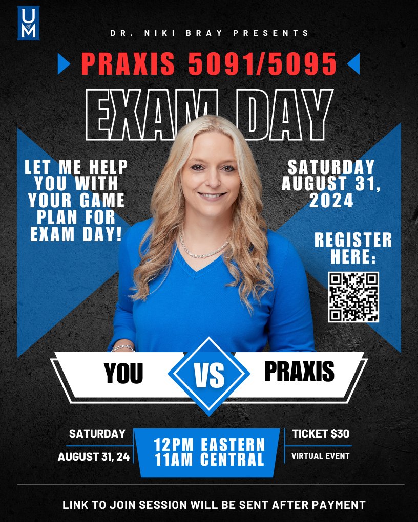 Praxis Workshops, Saturday, August 31st!

90-minute sessions:
Praxis 5857: 10 am EST/9 am CST
Praxis 5091/5095: 12 pm EST/11 am CST

Register Here: forms.gle/bALoeaPaD8efb3…

Please share and/or tag someone you know who needs help passing the Praxis to earn their teaching license.